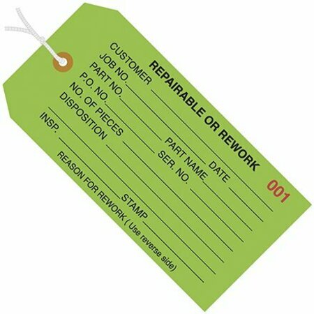BSC PREFERRED 4 3/4 x 2-3/8'' - ''RePairsable or Rework'' Inspection Tags - Pre-Strung, 1000PK S-929GPS